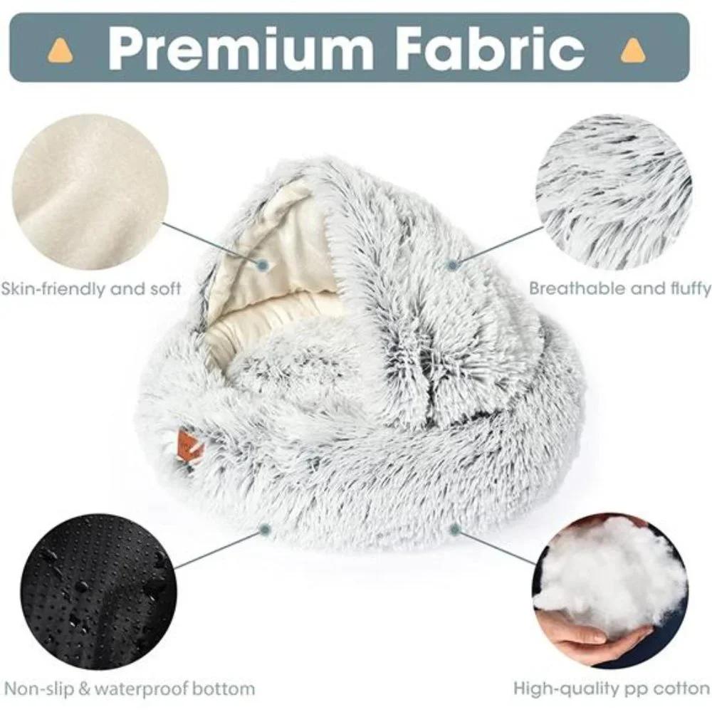 Yokee Cat Bed Round Hooded Plush Cat Bed Cave, Fluffy Cat Cave Bed